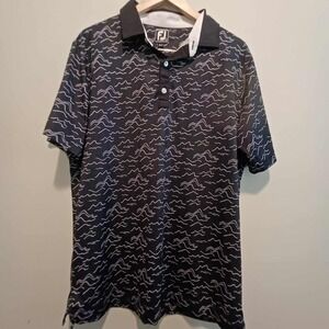 FootJoy Golf Polo Shirt Mens Large Black Whie Squiggles Performance Athletic Fit